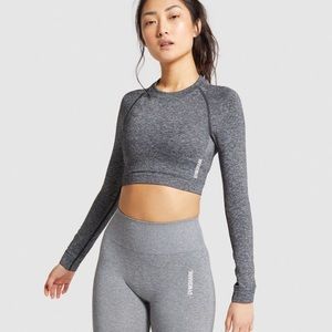 GYMSHARK ADAPT MARL SEAMLESS LONG SLEEVE CROP TOP - S